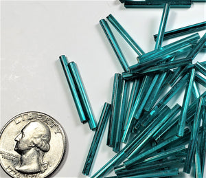 Teal Silver-Lined Size 25 Czech Glass Bugle Beads 25g