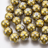 10mm Round Golden Star Pattern Electroplate Glass Beads Christmas