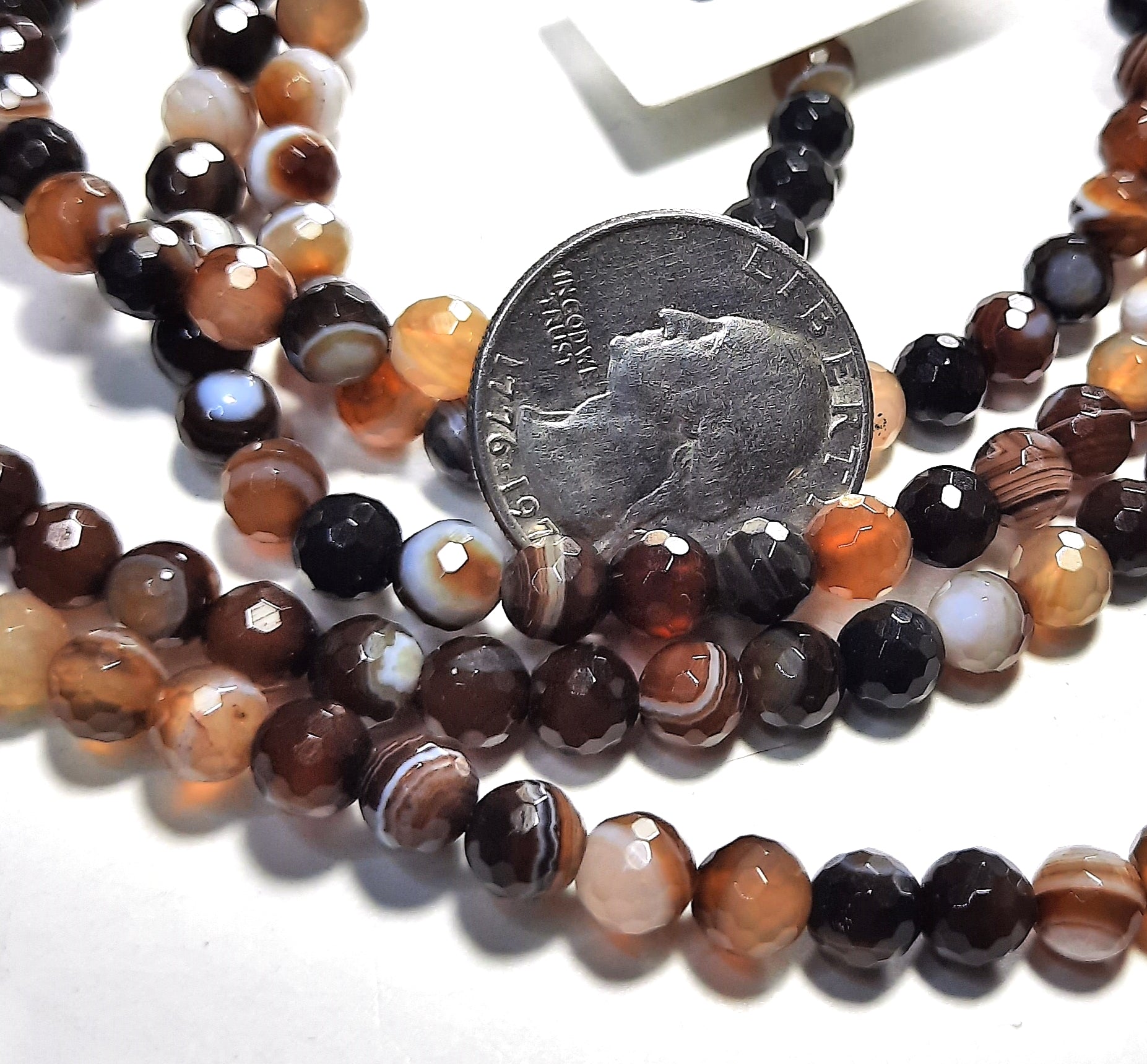 6mm Coffee Brown Sardonyx Faceted Round Gemstone Beads 8-Inch Strand