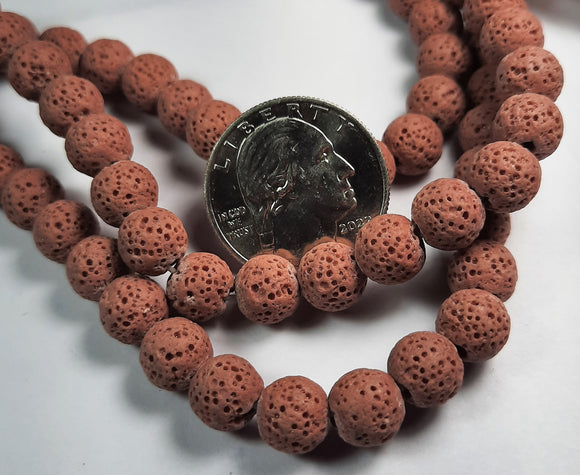 8mm Pink Lava Round Gemstone Beads 8-Inch Strand