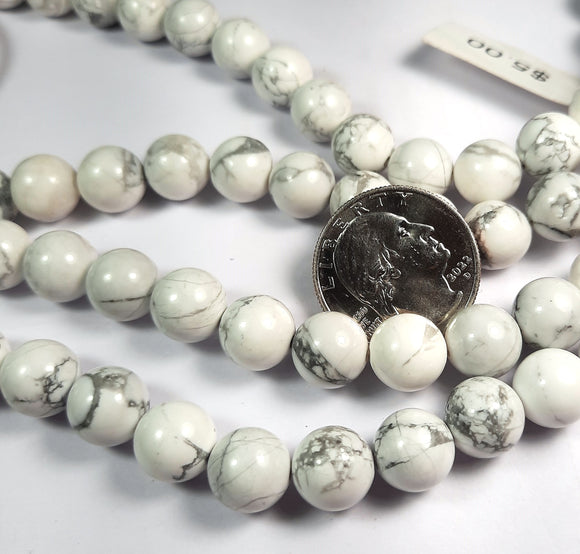 10mm White Howlite Round Gemstone Beads 8-Inch Strand