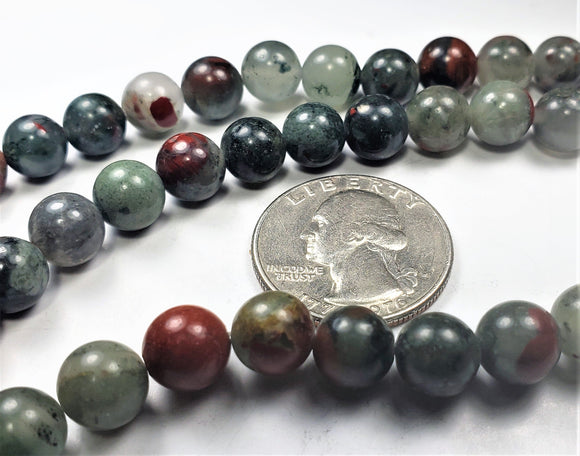 8mm African Bloodstone Round Gemstone Beads 8-inch Strand