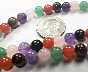 8mm Mixed Gem Round Gemstone Beads 8-inch Strand