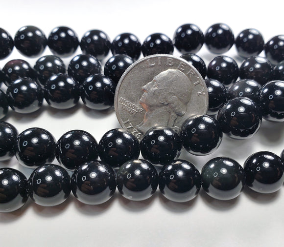 10mm Black Obsidian Round Gemstone Beads 8-Inch Strand