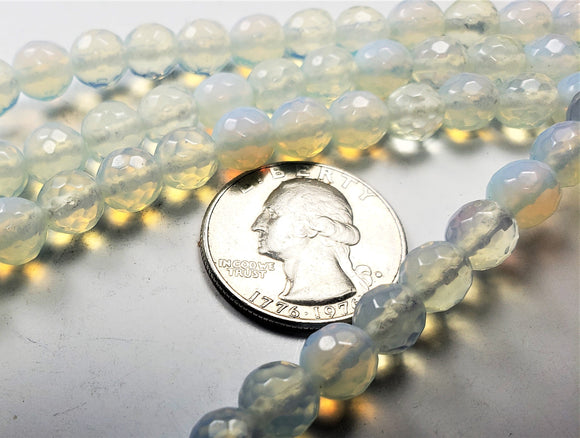 6mm Opal Glass Quartz Faceted Round Gemstone Beads 8-inch Strand