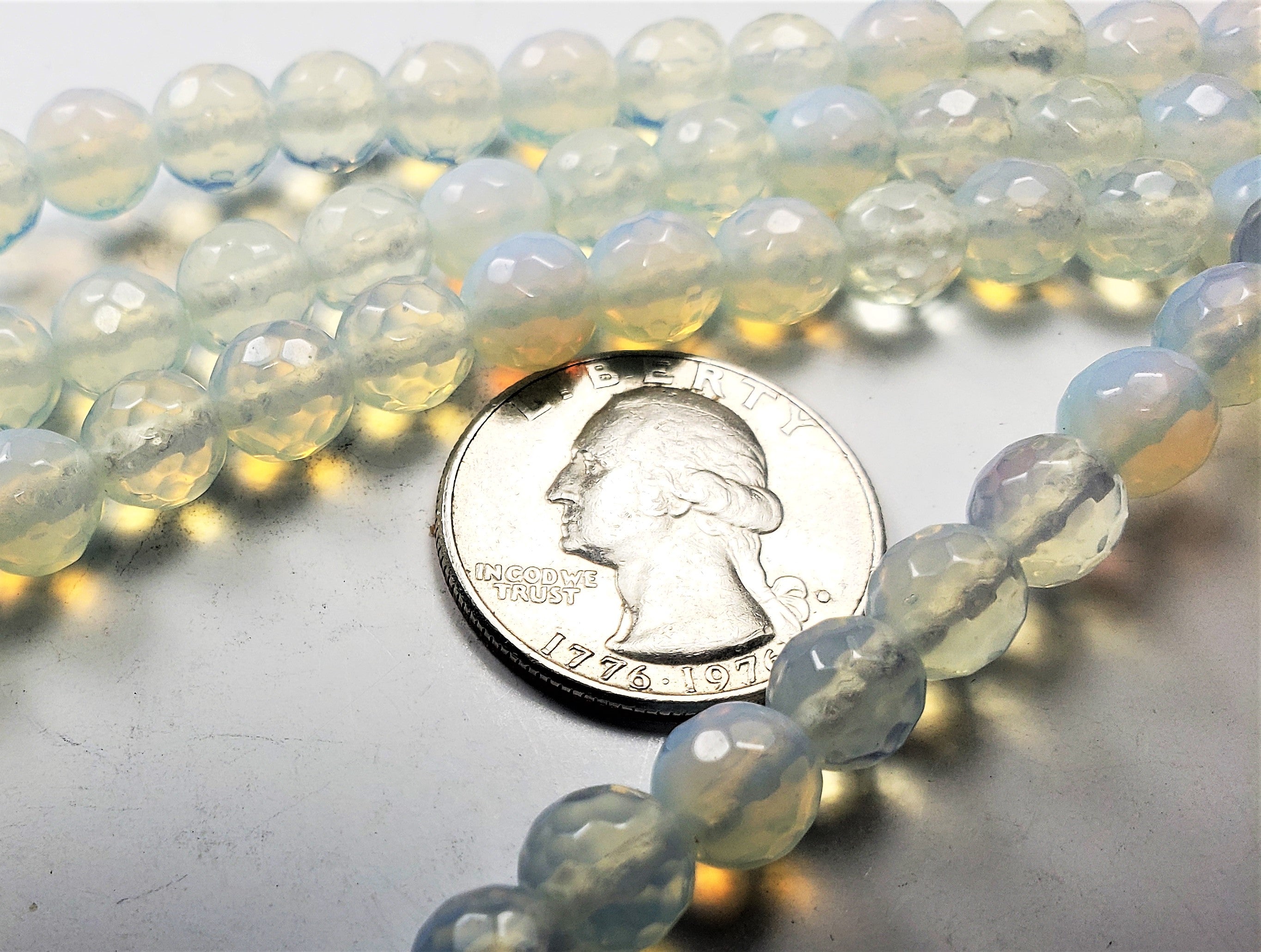 8mm Opal Glass Quartz Faceted Round Gemstone Beads 8-inch Strand