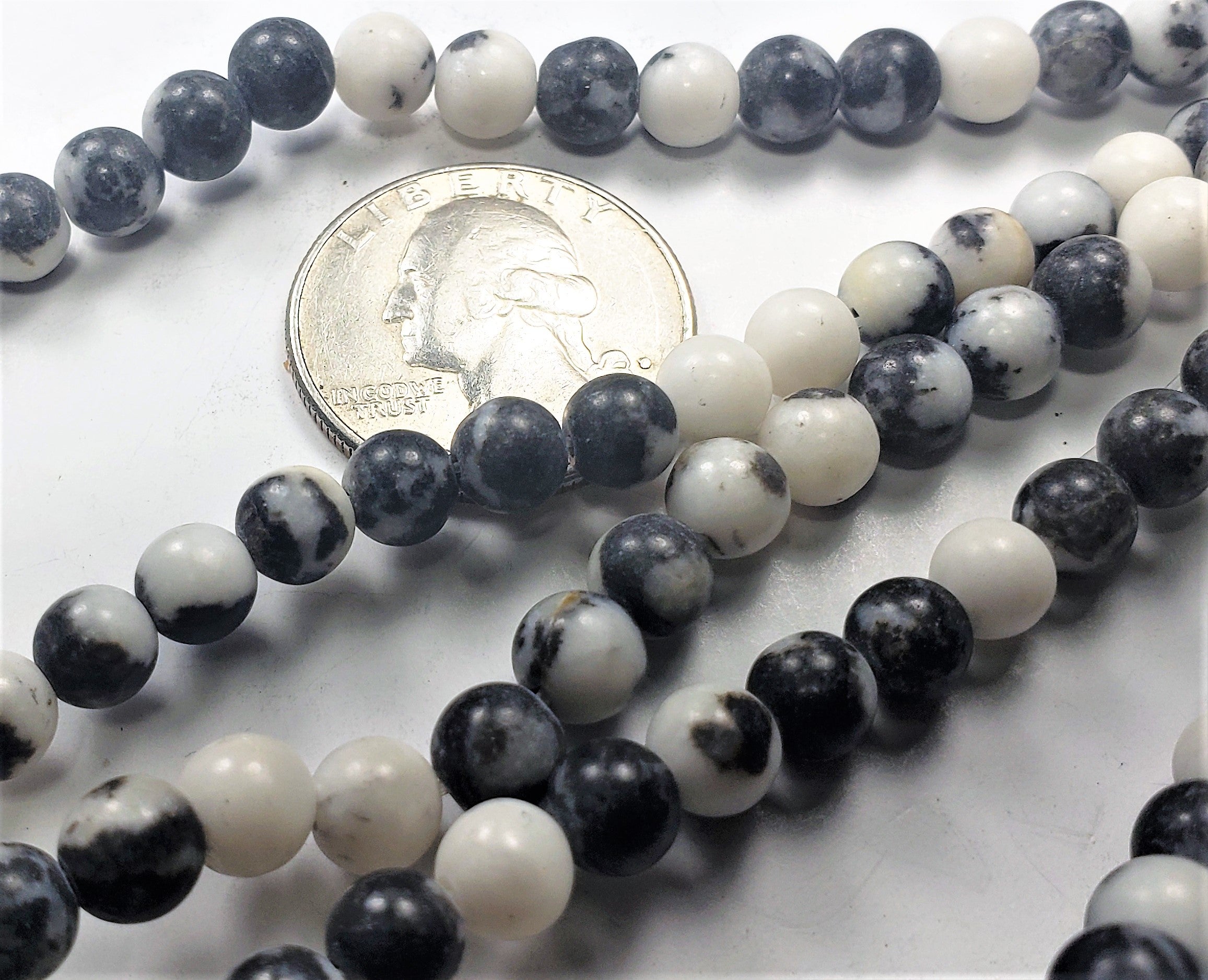 6mm Matte Black Zebra Jasper Round Gemstone Beads 8-inch Strand