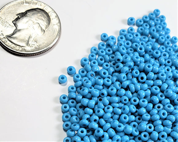 8/0 Blue Turquoise Opaque Strung Czech Seed Beads Half Hank