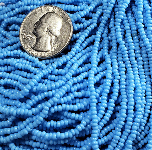 10/0 Blue Turquoise Opaque Strung Czech Seed Beads Full Hank