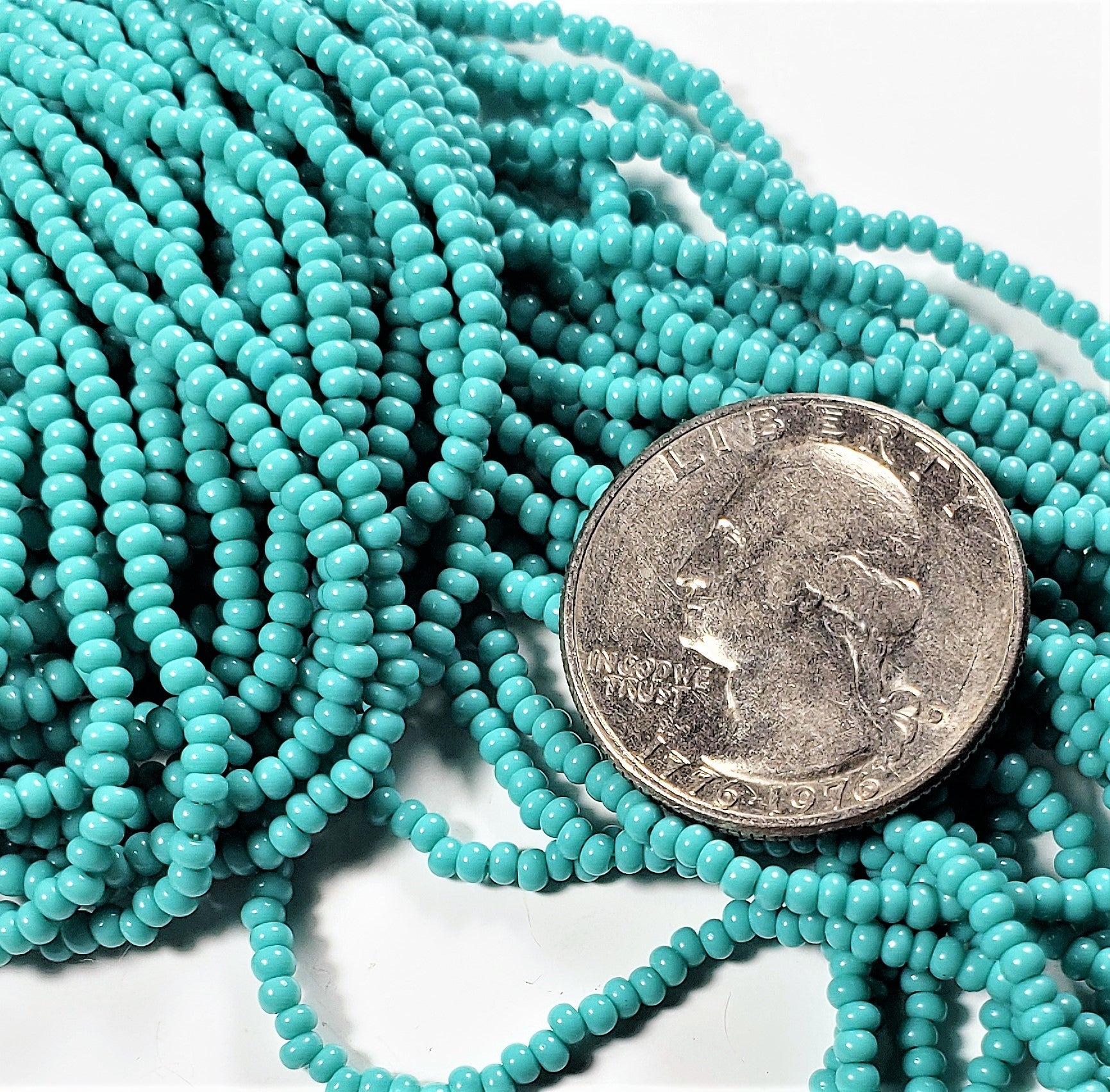 10/0 Green Turquoise Opaque Czech Seed Beads Full Hank