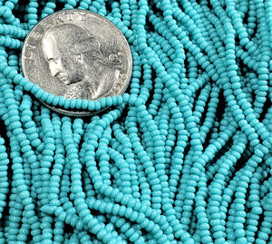 11/0 Green Turquoise Opaque Strung Czech Seed Beads Full Hank