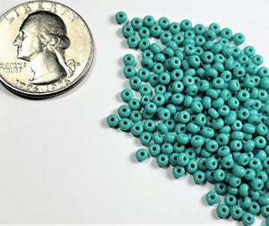 8/0 Green Turquoise Opaque Strung Czech Seed Beads Half Hank