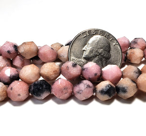 8mm Agate Dyed Rhodonite Faceted Star Cut Gemstone Beads 8-Inch Strand
