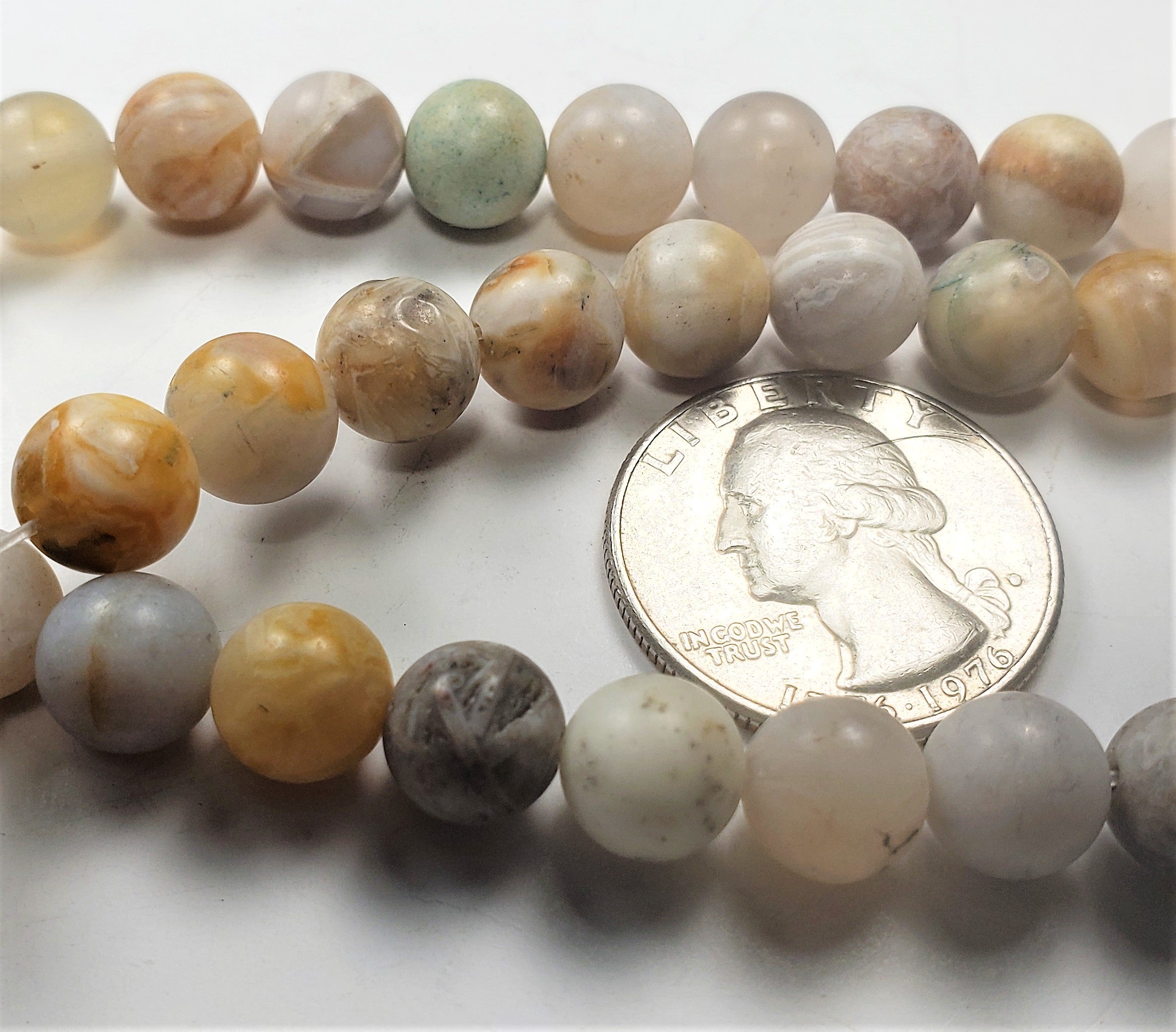 8mm Matte Bamboo Leaf Agate Round Gemstone Beads 8-inch Strand