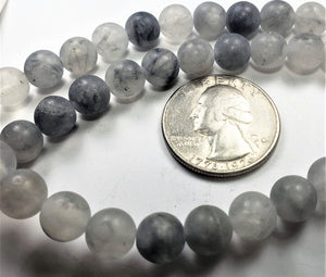 8mm Matte Cloudy Quartz Round Gemstone Beads 8-inch Strand