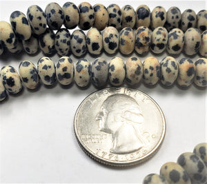 8x5mm Matte Dalmation Jasper Rondelle Gemstone Beads 8-inch Strand