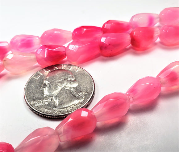 12x8mm Agate Dyed Magenta Faceted Teardrop Gemstone Beads 8-inch Strand