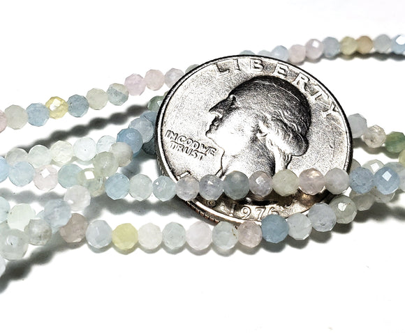 3mm Morganite Faceted Round Gemstone Beads 8-Inch Strand
