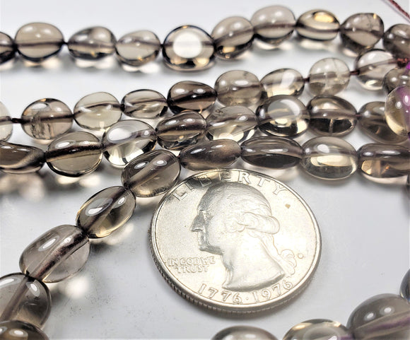 6-8mm Smoky Quartz Pebble Nugget Gemstone Beads 8-inch Strand