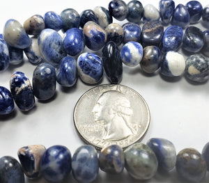 12x8mm Sodalite Light Blue Pebble Gemstone Beads 8-inch Strand