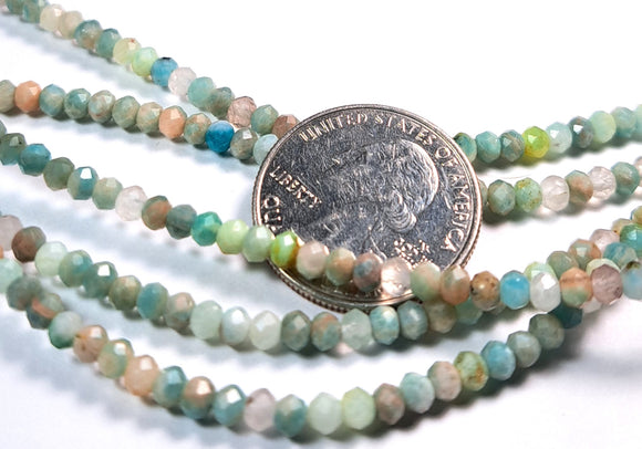 4x3mm Green Amazonite Faceted Rondelle Gemstone Beads 8-Inch Strand