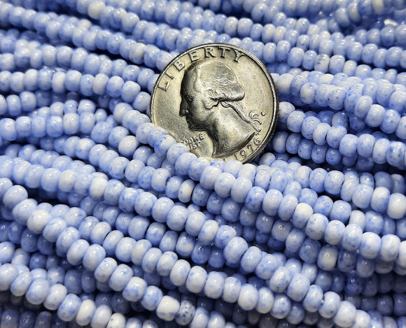 6/0 Blue White Marble Opaque Czech Seed Beads Four Strands