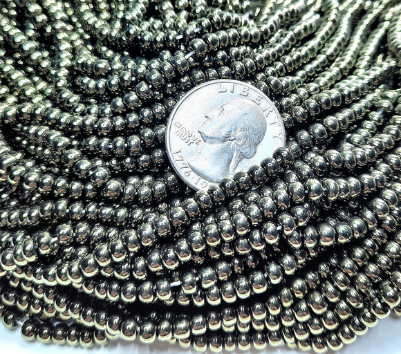 6/0 Metallic Green Czech Seed Beads Two Strands