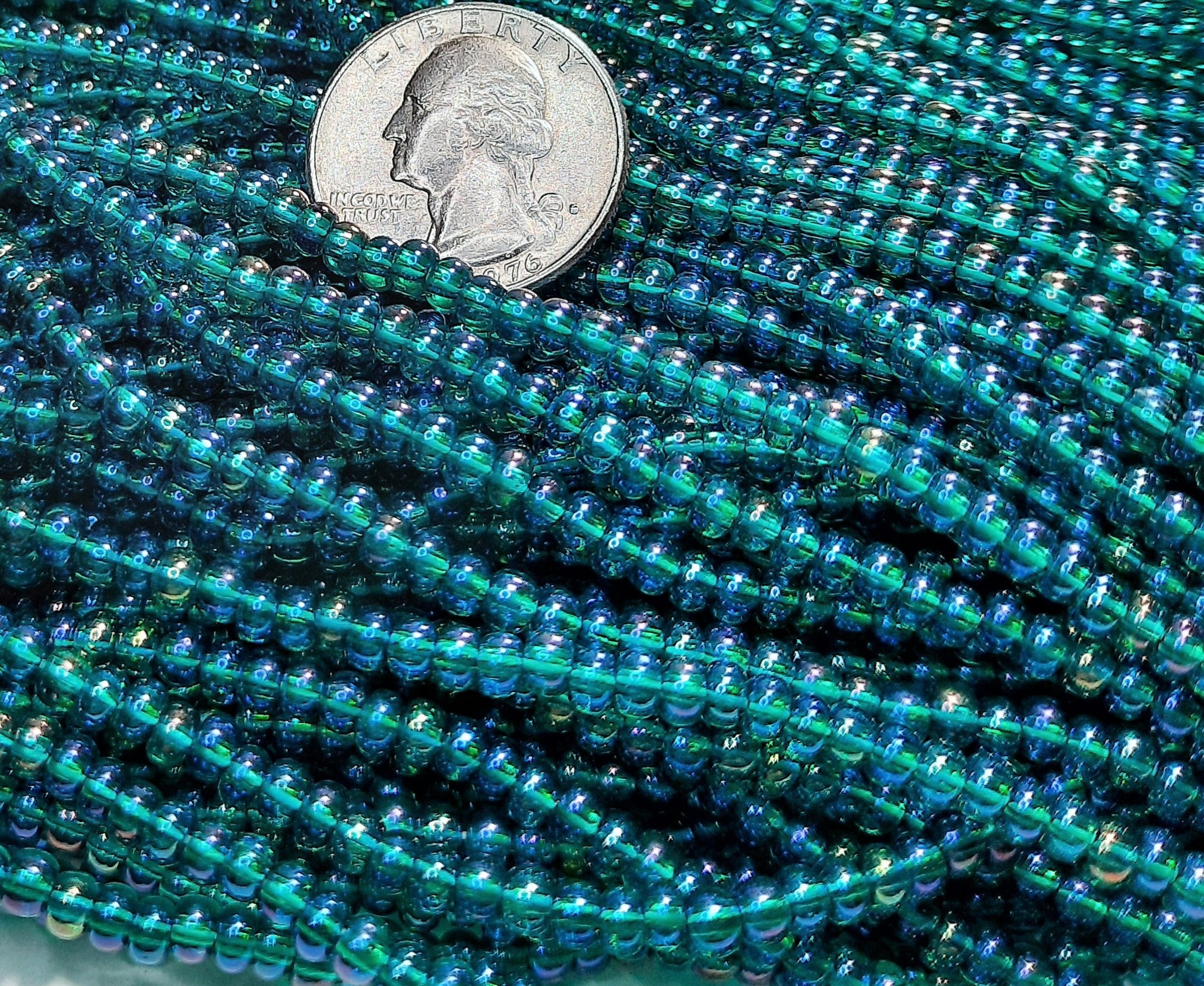 6/0 Transparent Blue Zircon Teal AB Czech Seed Beads Four Strands