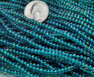 6/0 Transparent Blue Zircon Teal AB Czech Seed Beads Four Strands