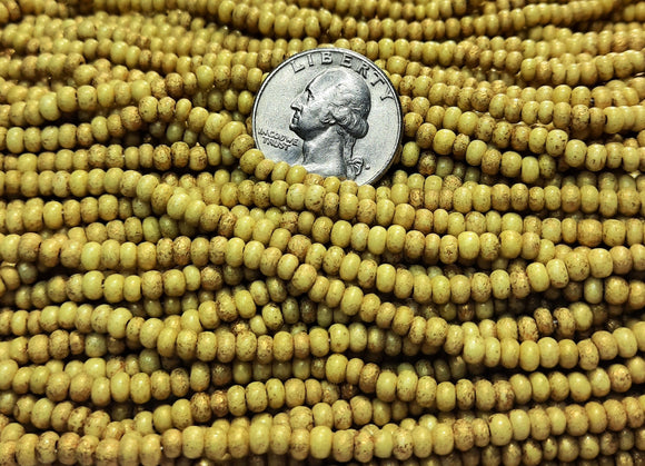 6/0 Mustard Yellow with Etched Metallic Gold Dust Czech Seed Beads Two Strands