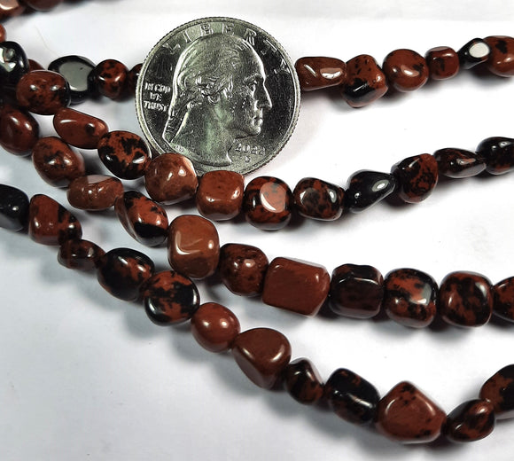 8x6mm Mahogany Obsidian Nugget Gemstone Beads 8-Inch Strand