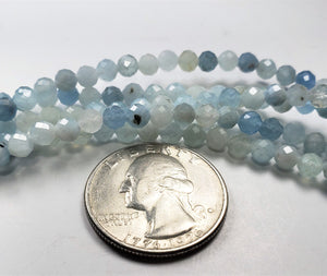 4mm Aquamarine Faceted Round Gemstone Beads 8-inch Strand