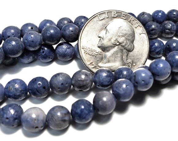 6mm Blue Coral Round Gemstone Beads 8-Inch Strand