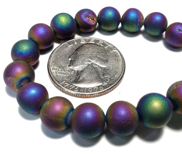 8mm Druzy Agate Metallic Rainbow Gemstone Beads 8-Inch Strand