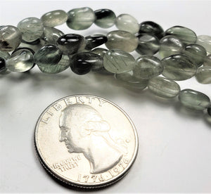 6-8mm Green Rutilated Quartz Pebble Nugget Gemstone Beads 8-inch Strand