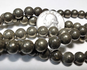 8mm Pyrite Round Gemstone Beads 8-Inch Strand