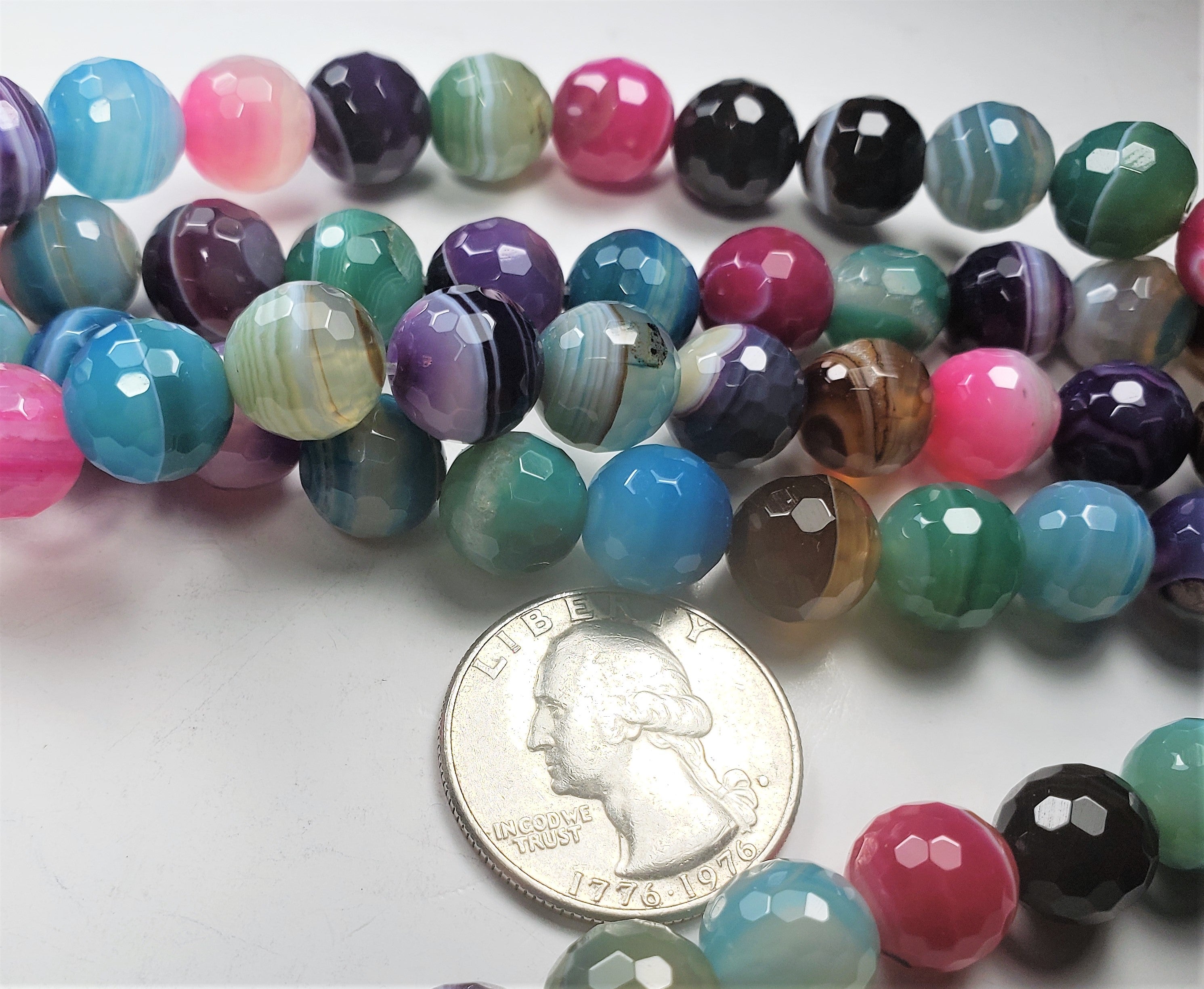 10mm Mixed Sardonyx Faceted Round Gemstone Beads 8-inch Strand