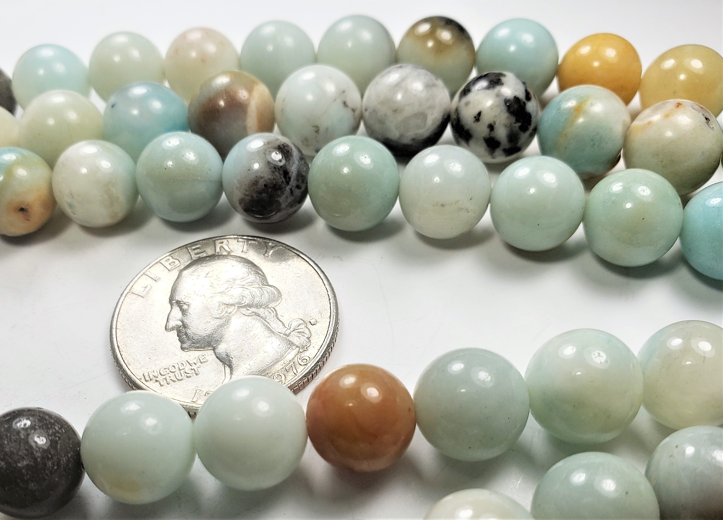 10mm Black Gold Amazonite Round Gemstone Beads 8-inch Strand