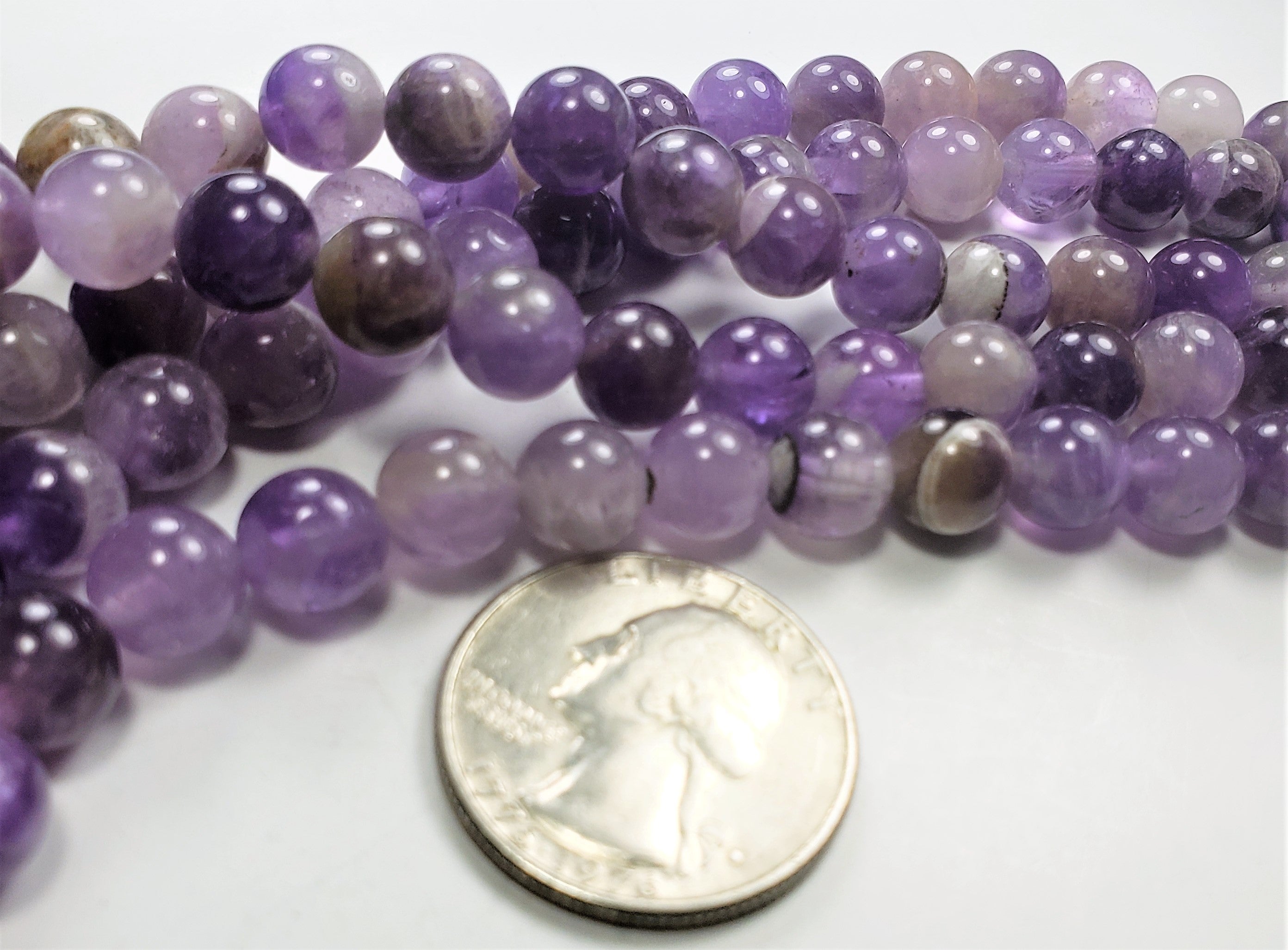 8mm Dog Teeth Amethyst Round Gemstone Beads 8-inch Strand