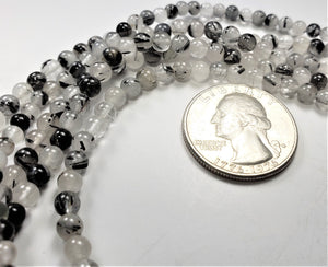 4mm Black Tourmalinated Quartz Round Gemstone Beads 8-inch Strand