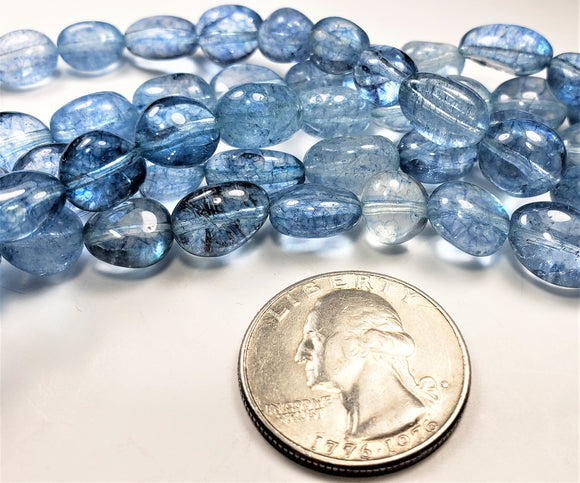 10x8 Plated Steel Blue Crystal Quartz Nugget Gemstone Beads 8-inch Strand