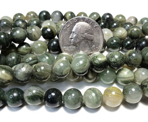 8mm Green Hair Quartz Round Gemstone Beads 8-Inch Strand