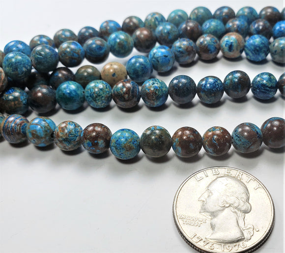 8mm Blue Imperial Jasper Round Gemstone Beads 8-inch Strand