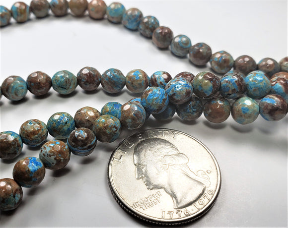 6mm Blue Imperial Jasper Faceted Round Gemstone Beads 8-inch Strand