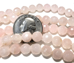 8mm Rose Quartz Faceted Round Gemstone Beads 8-Inch Strand