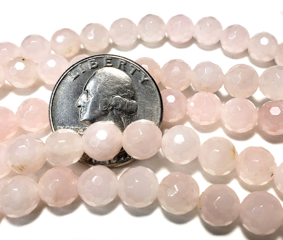 8mm Rose Quartz Faceted Round Gemstone Beads 8-Inch Strand