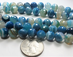10mm Blue Sardonyx Faceted Round Gemstone Beads 8-inch Strand