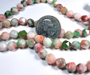 8mm Jade Dyed Green Red White Faceted Star Cut Gemstone Beads 8-Inch Strand