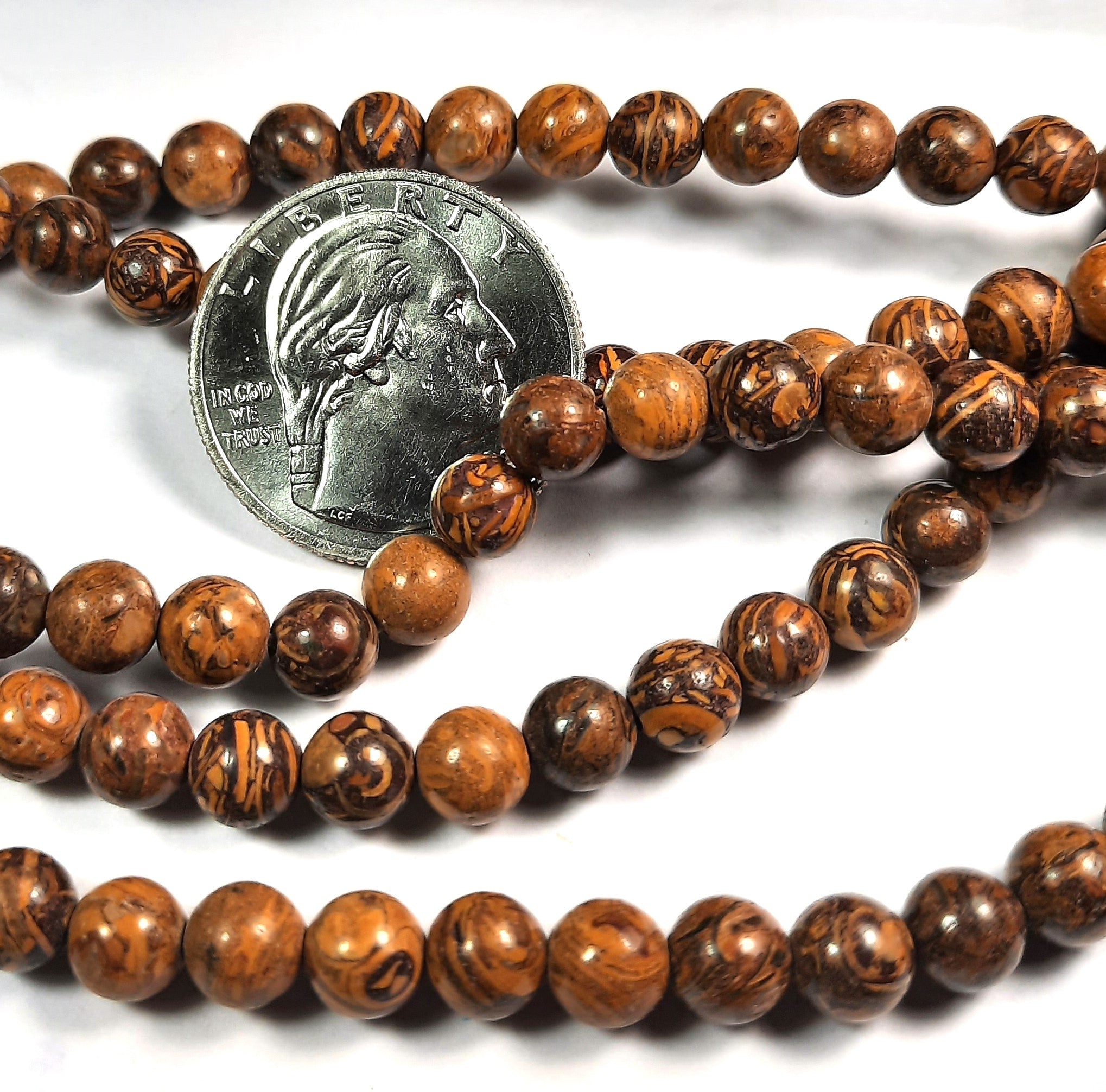 6mm Golden South Jade Round Gemstone Beads 8-Inch Strand