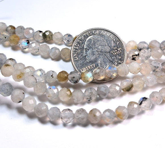 5mm White Labradorite Faceted Round Gemstone Beads 8-Inch Strand
